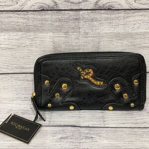 Ladies‎ Women Black Leather & Gold Metal Studs Rocawear Wallet Brand New